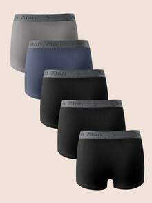 Manfinity Underwear&Sleepwear Basics 5pcs/Set Plus Size Men's Letter Waistband Boxer Briefs, Multi-Color