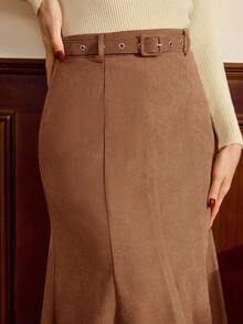 Vintamour Vintage Classic Elegant Women's Skirt, , Fitted Waist Belt, Mermaid Hem Pencil Skirt, Coffee Color Long Skirt,, Clothes For Women, Clothes For Women Spring Festival Outfits For Women - Camel - View 9