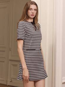 lacRébo Váy mini in hình răng chó có nơ phía trước dễ thương cho tiệc Giáng sinh cổ điển - Đen và trắng - Xem 5