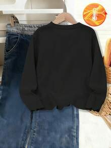 1 件 Tween 女童休闲简约毛衣，可爱熊印花长袖宽松针织套头衫，适合秋冬季上学、休闲活动 - 黑色 - 查看 2