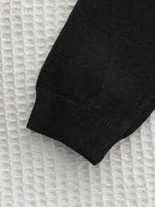 SHEIN Baby Boy Turndown Collar Raglan Sleeve Striped Sweater And Knit Pants Casual Outfit Baby Boy Knitted Set Baby Boy Clothes Black Baby Boy Long Sleeve Polo Knit Two Piece Toddler Baby Boys Outfit Late Fall