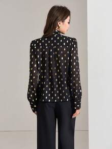 Heiryn Women's Elegant Chiffon Foil Print Lantern Sleeve Loose Blouse, Suitable For Work And Commute - Black - View 7