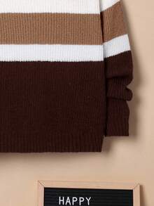 SHEIN Boys' Oversized Striped Hooded Pullover Sweater - Brown - View 4