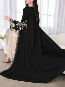 SHEIN Najma 女士花卉印花长袖休闲阿拉伯长袍，适合春秋季节 - 彩色 - 查看 3