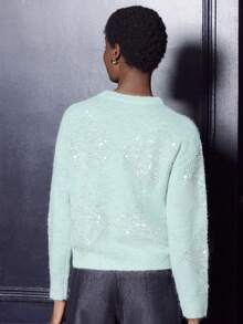 lacRébo Mint Jumper With Sparkling Decoration, Diamond Glitters, Crew Relax Shape New Year Party - Green - View 5