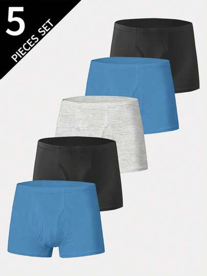 5 件男童基本款柔软舒适纯色三角裤，运动学院风