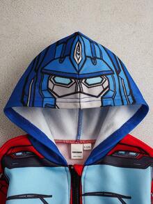 Transformers X SHEIN 男婴休闲酷炫机甲印花拉链连帽保暖外套，秋冬款 - 彩色 - 查看 3