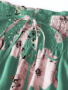 SHEIN PETITE Pantaloni de damă cu imprimeu floral și șnur talie înaltă, mărime standard