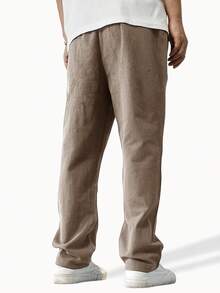 Manfinity Homme Men's Loose Solid Color Drawstring Waist Straight Leg Pants Men Linen Pant Men Pants Casual Men Drawstring Pants Men Khaki Pant Khaki Joggers Men - Khaki - View 2
