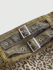 J-Fashion Áo denim họa tiết da báo vàng Shibuya Gyaru Millennium Y2K dành cho nữ - Xám - Xem 3