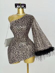 BamGleam Sexy Leoparden-Muster Pailletten Rückenfreies Bodycon Mini-Slip-Kleid - Verschiedenfarbig - Übersicht 1