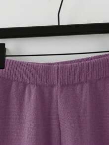 GlowEve Women's Solid Color Minimalist Long Sleeve Top And Pants Knit Two Pieces Set, Casual Everyday Wear - Violet Purple - View 3