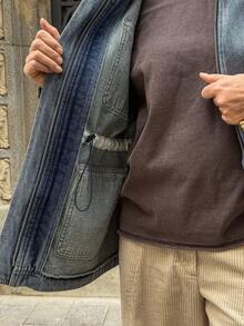 Vivie Lora Women's Casual Pocket Loose Long Sleeve Zip-Up Denim Jacket - Blue - View 8