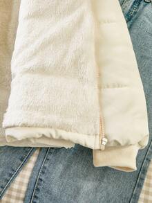 SHEIN 少女款加厚羽绒服，黑色长袖连帽，前拉链，罗纹袖口，保暖内衬，休闲百搭，适合秋冬季外出、购物、度假、通勤，可搭配上衣、连帽衫、牛仔裤、运动裤。 - 杏色 - 查看 5