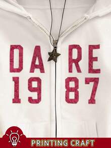 Noixe Women's Slim Fit Sweatshirt Jacket With White Printed Graphic - White - View 4