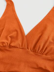 ROMWE Grunge Punk Spring/SummercasualY2K Women's Solid Color Pleated Fitted Halter Neck Camisole - Orange - View 4