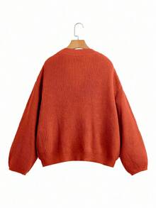 Chiquease White Lantern Sleeve Button Front Ribbed Loose Knit Cardigan, Spring/Summer - Orange - View 2