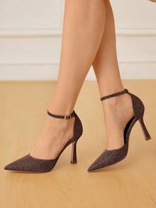 CUCCOO HITCHD Cuccoo Glitter Embellished Fashion High Heel Pumps For Women - Coffee Brown - View 4