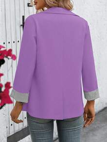 SHEIN Clasi Áo khoác blazer thời trang thường ngày họa tiết sọc tím - Màu tím - Xem 2
