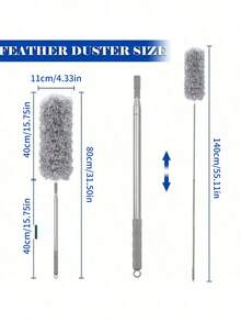 1pc Microfiber Duster, Extendable Feather Duster (Stainless Steel) 25 To 56 Inches, Reusable Bendable Dusters, Washable Dusters For Cleaning Ceiling Fan, High Ceiling, Blinds, Furniture, Cars - Grey - View 7