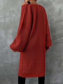 EURMUSE Áo khoác cardigan dài trễ vai màu trơn cho nữ vào mùa thu/đông - Rỉ Nâu - Xem 2