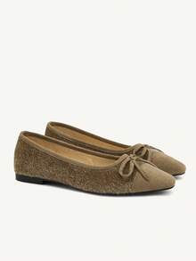 CUCCOO CHICEST Nuevos zapatos planos de estilo bohemio con lazo para mujer, de puntera cuadrada y empeine bajo, para otoño/invierno - Albaricoque - Ver 10