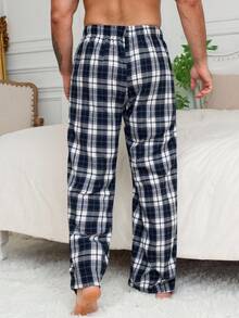 DAZY Men's Blue Plaid Elastic Waist Lounge Pants, Autumn, Winter