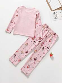 Genkimix Kids Young Girl Floral & Figure Graphic PJ Set - Baby Pink - View 2