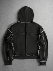 ROMWE MEN Casual Men's Loose Fit Contrast Color Patchwork Hoodie - Black - View 2