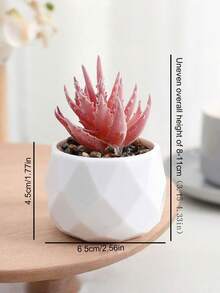 1株人造植绒多肉植物，菱形图案/白色小盆栽，仿真花桌面摆件，迷你盆栽景观绿植，情人节、生日、毕业季、家居装饰、返校季、房间装饰、学习用品 - 彩色 - 查看 2