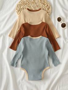 Loomiva 3-częściowy zestaw body niemowlęcego dla chłopca/dziewczynki z dzianiny w bloki kolorów, z okrągłym dekoltem i długim rękawem - Wielokolorowe - Zobacz 6