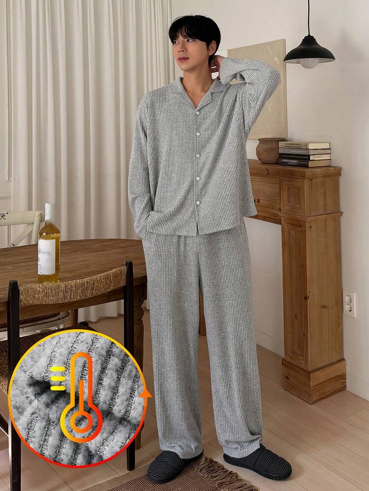 Men's Autumn Casual Elastic Waist Shirt And Pants Pajama Set