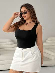 SHEIN EZwear 大尺碼背心寬領高彈連身衣 - 黑色 - 查看 4