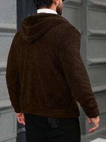 Manfinity CasualCool 男士純色拉鍊連帽保暖外套，秋冬大地棕色 - 咖啡棕 - 查看 2