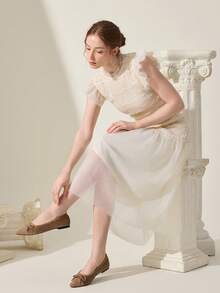 CUCCOO CHICEST Nuevos zapatos planos de estilo bohemio con lazo para mujer, de puntera cuadrada y empeine bajo, para otoño/invierno - Albaricoque - Ver 3
