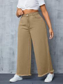 SHEIN SXY 大码纯色休闲宽松裤 - 卡其色 - 查看 7