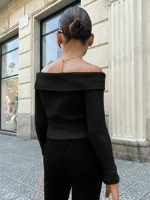 Firerie Kids Firerie Kids Tween Girls Black Knit Casual Top, Versatile For Daily Wear And Outings, Back To School Season - Black - View 2