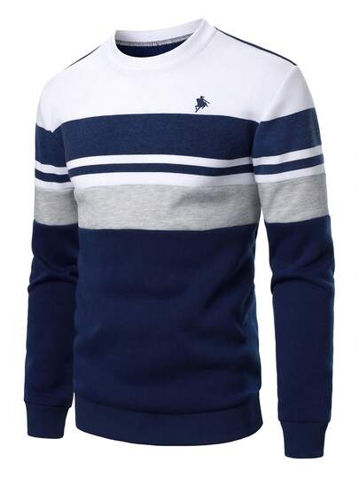 Manfinity Homme Sudadera de cuello redondo con contraste de color para hombre, sudadera casual de moda para hombre, sudadera de manga larga