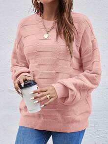 EMERY ROSE Women's Casual Daily Solid Color Crew Neck Sweater, Autumn/Winter - Pink - View 5