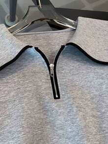 SHEIN 宽松公主领半拉链插肩袖上衣+斜插袋松紧腰休闲裤 - 灰色 - 查看 6