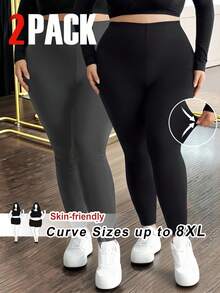 SHEIN CURVE+ Set da 2 pezzi in colori neutri abbinato a leggings aderenti adatti per l'autunno e l'inverno, set da 2 pezzi in nero e grigio per taglie forti - Multicolore - Visualizzare 8
