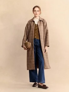 Rosivie 女士春季新款可爱缎面蓝色交叉金属扣芭蕾平底鞋，加大码优雅甜美女士平底鞋 - 棕色 - 查看 9