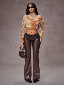 Jeanoix Casual Versatile Y2K PU Leather Straight Leg Slim Fit Women Pants