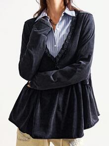 Bohemela Women's Casual Solid Color V-Neck Long Sleeve Loose T-Shirt,Black Top - Black - View 7