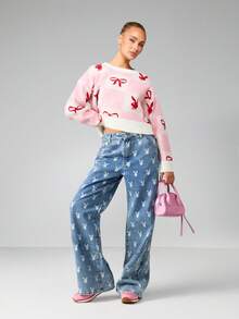 Missguided x Playboy Áo len dệt kim dáng rộng dáng ngắn họa tiết nơ thỏ Giáng sinh tay dài ấm áp mùa đông thu - Nhiều màu - Xem 5