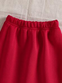 Genkimix Kids SHEIN KIDS 女童T恤两件套，可爱蝴蝶结装饰圆领长袖套头衫搭配A字裙，优雅圣诞演出服，日常休闲假日派对装扮 - 紅色 - 查看 5