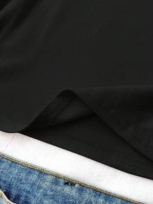SHEIN Teen Girls' Solid Color Crew Neck Fitted Casual Cropped Long Sleeve T-Shirt Winter Long Sleeve Tops - Black - View 5