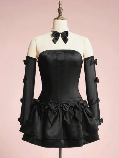 ROMWE Avant Women's Retro Party Sexy Satin Bowknot Sleeveless Mini Dress