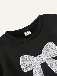 Maija Kids 少女休闲圆领运动衫，饰有亮片蝴蝶贴花 - 黑色 - 查看 5