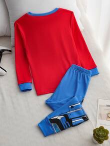 Transformers X SHEIN 2件套男童机器人图案撞色圆领长袖上衣和修身长裤睡衣套装 - 彩色 - 查看 2